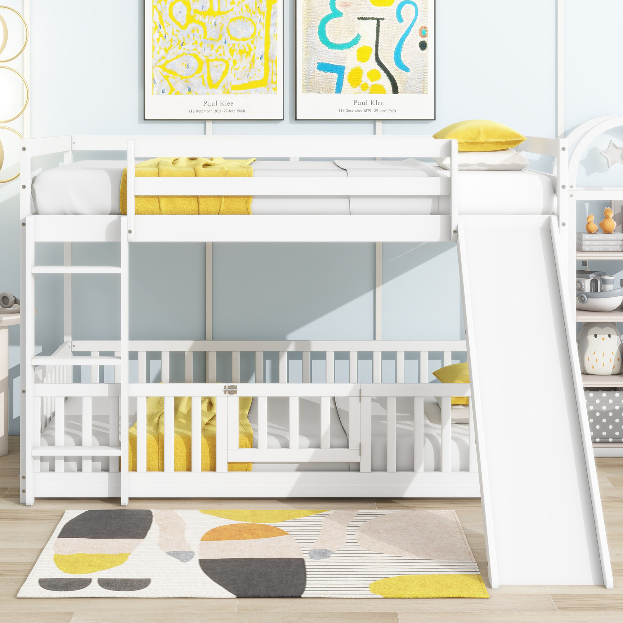 Ophelia & Co. Twin Over Twin Floor Bunk Bed With Slide, Ladder, Door ...