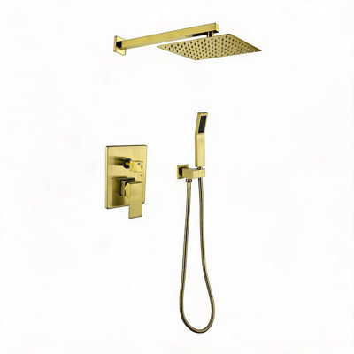 Ensemble de pomme de douche murale 10 po en laiton brossé doré avec pomme de douche à pluie et ensemble combiné