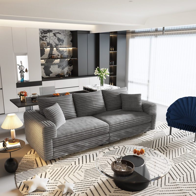 82.7 " Plush Corduroy 3-Seat Sofa,Modern Comfy Upholstered Sofa Cloud Couch, Convertible Deep Seat Sofa with Soft Pillows