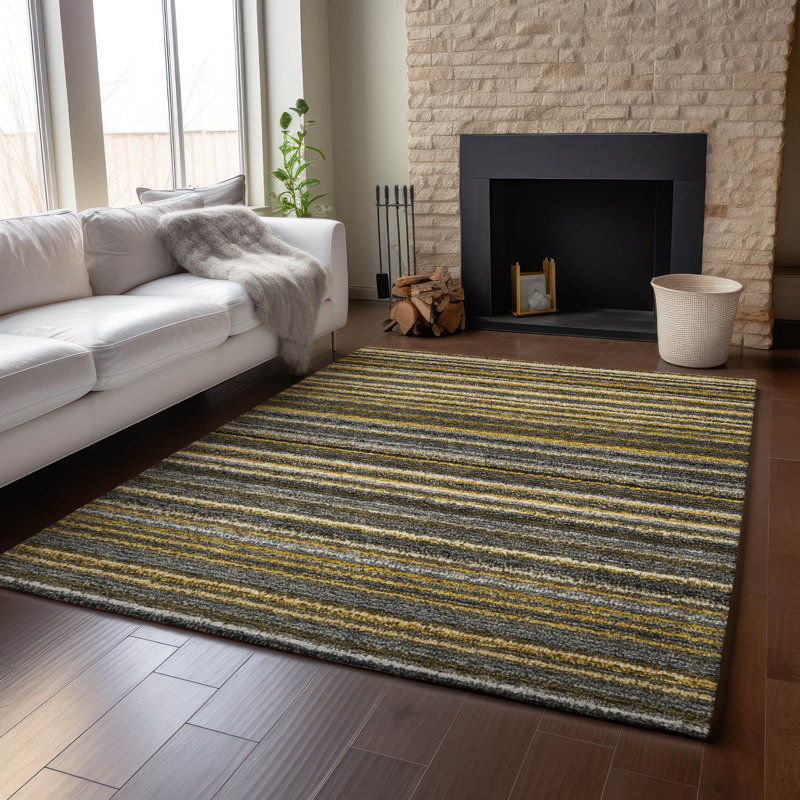 Tapis doré de qualité supérieure lavable à la machine Cerrito AMF598, Rectangle 2 pi 6 po x 3 pi 10 po