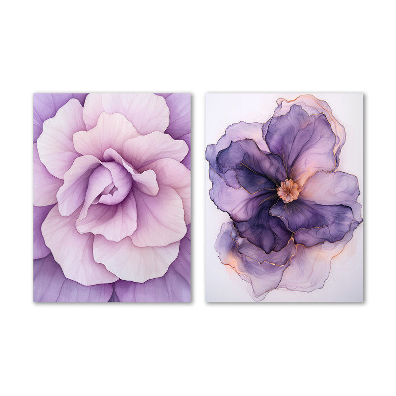 Éternelle écho de bégonia mauve - ensemble de 2 reproductions d'art mural en métal floral rose, 32" H x 48" W