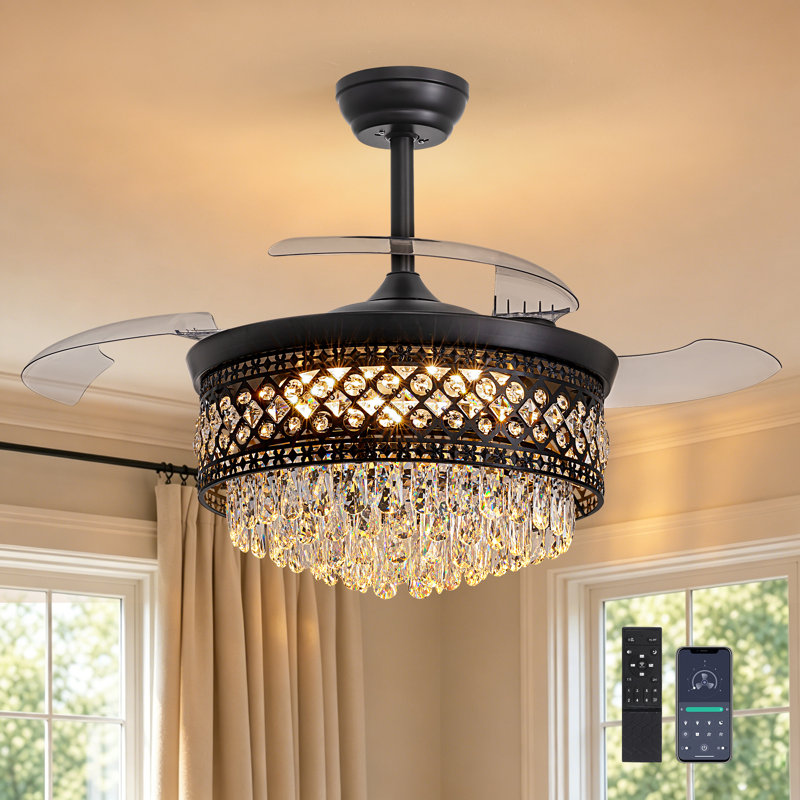 48" 3-Blades Crtsyal Chandelier Ceiling Fan with Light