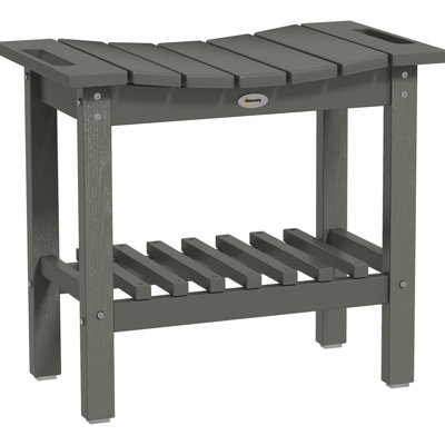Outsunny Shower Bench, HDPE Shower Stool with Handle, Storage Shelf for Indoor Outdoor, Dark Gray