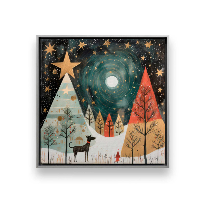 Starry Night Christmas Trees II, reproduction sur toile dans un cadre, H 12,75 po x l 12,75 po x P 1,75 po, Cadre argenté