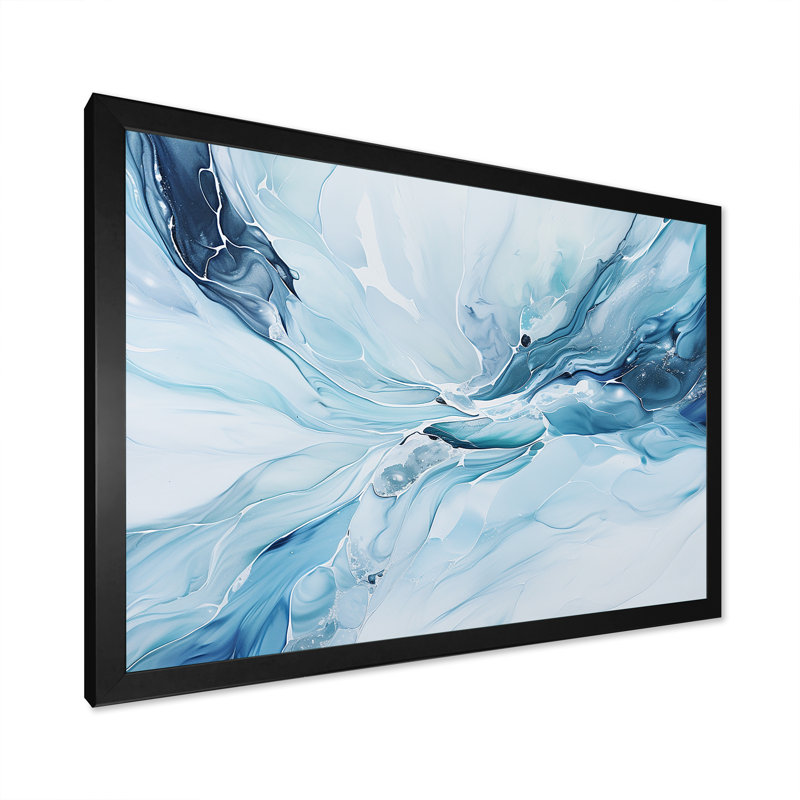 «White and Blue Glacier Charm», impression sur toile abstraite, Cadre simple noir, H 16 po x l 32 po x P 1 po