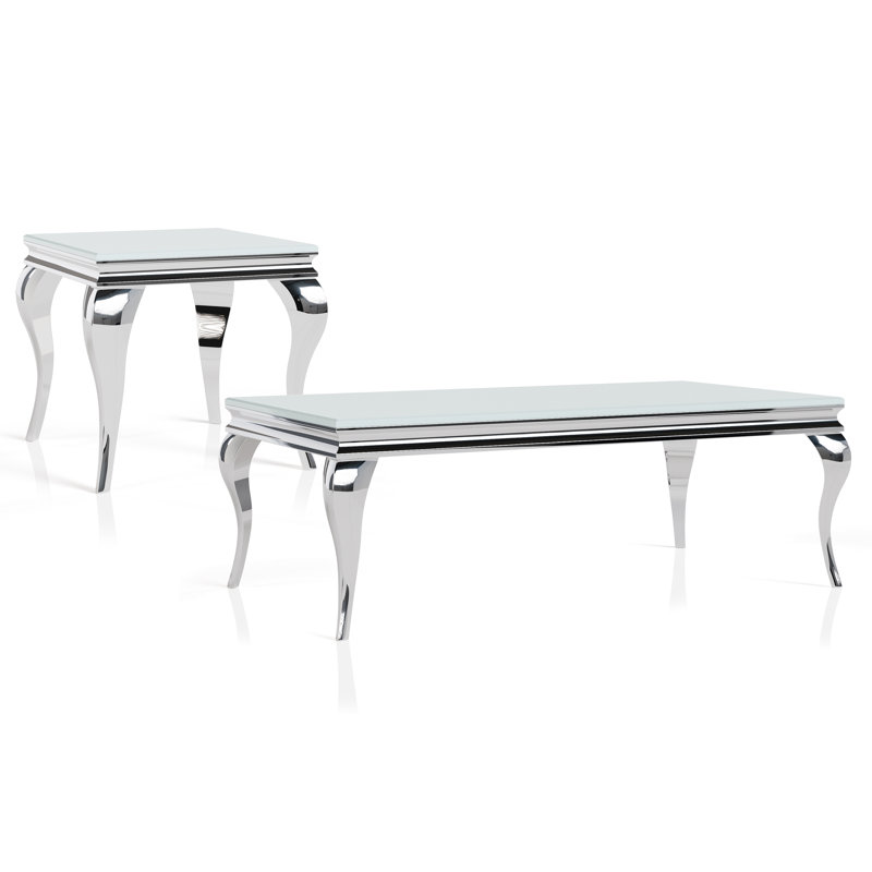 Mehseti Coffee Table Set, White, 2 Pcs: Coffee Table, End Table
