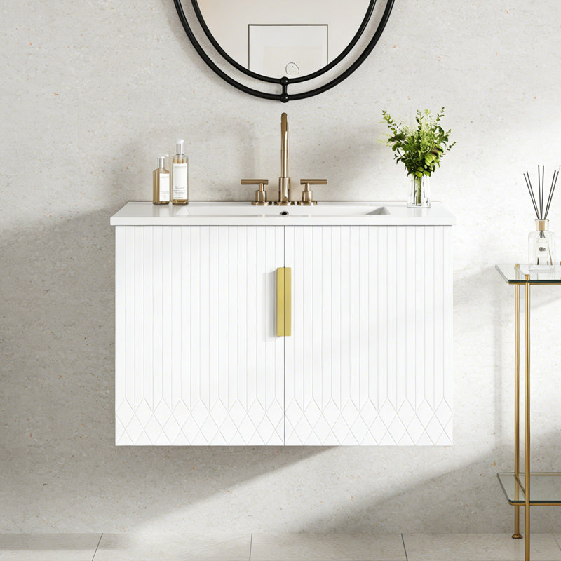 Meuble-lavabo mural 30 po avec lavabo en céramique, Blanc
