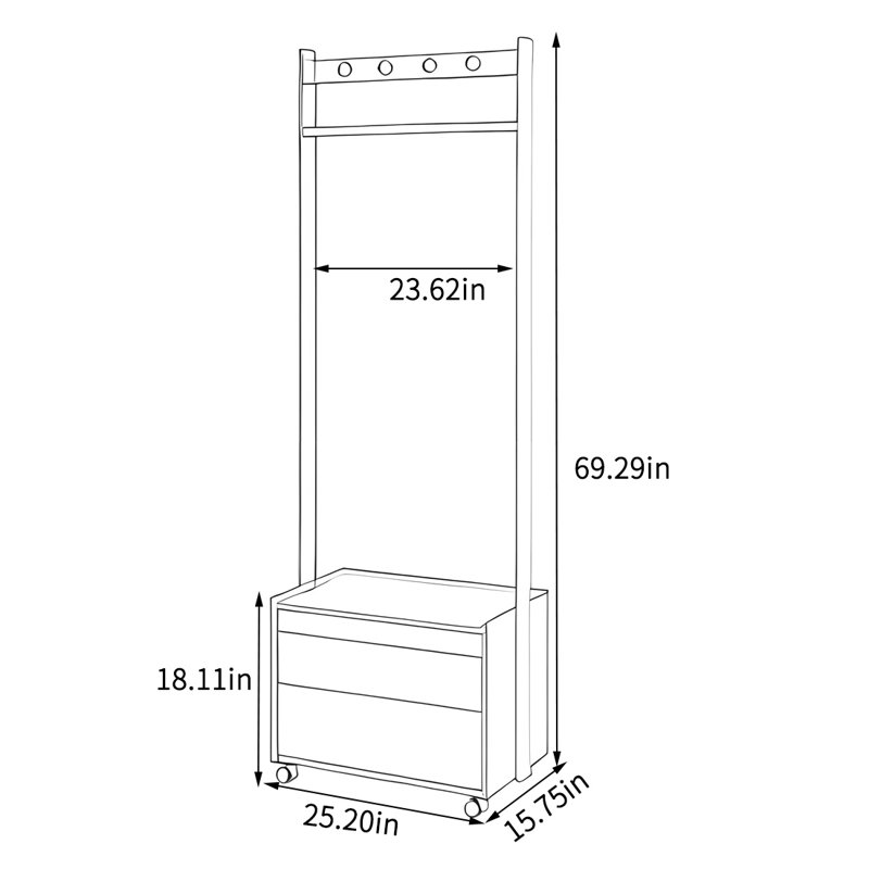 Portemanteau élégant en chêne avec tiroirs de rangement