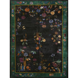 Antique Chinese - Art Deco Room Size Wool Black Rug