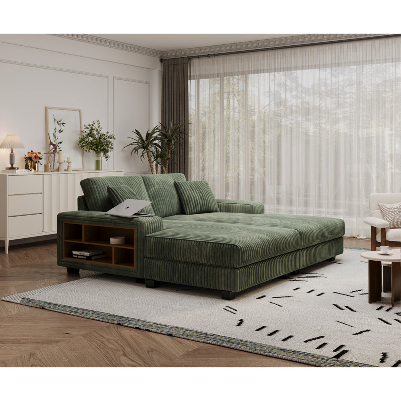 Canapé convertible combiné, tissu velours côtelé, canapé-lit moelleux moderne, fauteuil double salon surdimensionné, vert