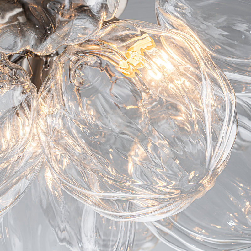 Plafonnier semi-encastré à 3 lumières à intensité variable avec 13 billes de verre citrouille transparentes, Nickel brossé