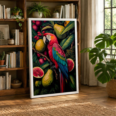 Macaw Among Fruits Tropical - Wrapped Canvas