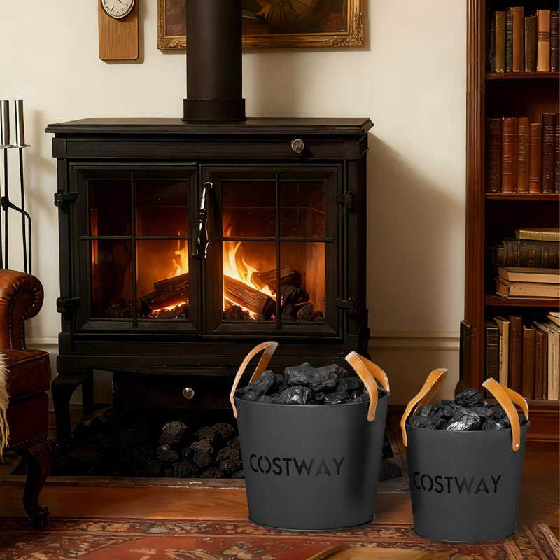 Ensemble de 2 seaux à cendres, ensemble de boîtes à cendres en charbon avec seau de 11,5 gallons et 8,5 gal, noir