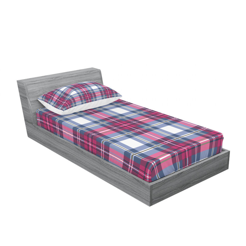 Twin White and Blue Plaid Microfiber Sheet Set