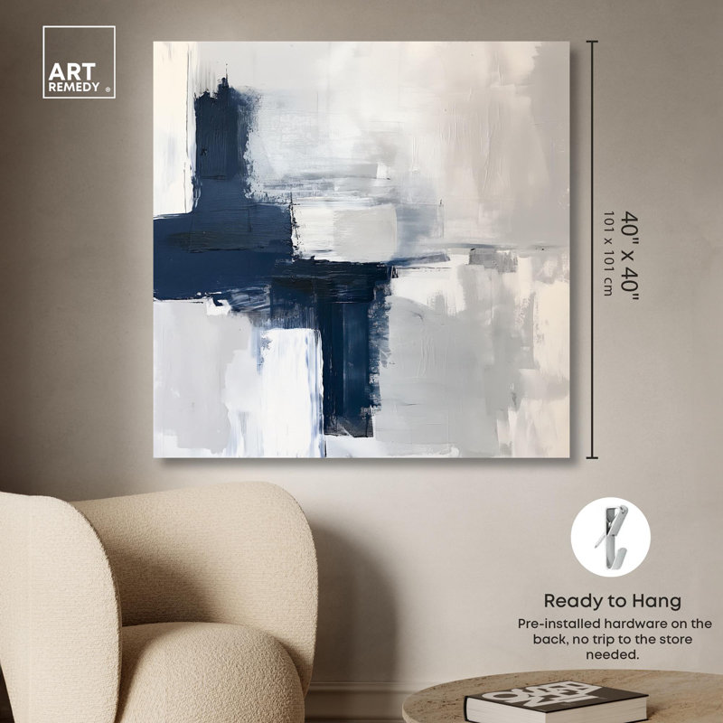 Tides of Indigo Canvas Neutral Abstracts par Art Remedy, H 40 po x l 40 po x P 1,5 po, Toile tendue