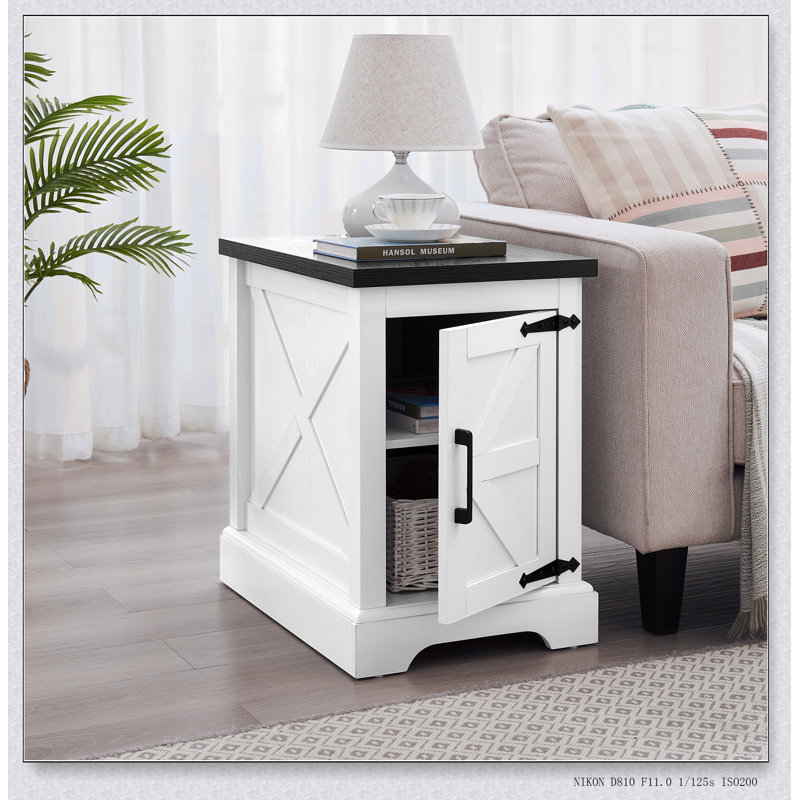 Farmhouse end table Nightstand Rectangular Farmhouse End Table with Barn Door