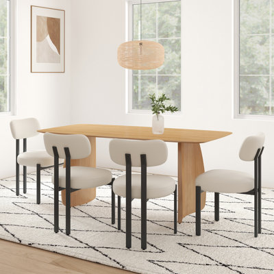 Modern Dining Table Set, 71’’Rectangular Double Pedestal Dining Table, Upholstered Seat Dining Chair With Metal Frame For Kitchen/Dining Room/Restaurant
