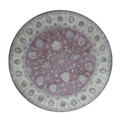 Tapis rond rouille et doré de haute qualité noué à la main