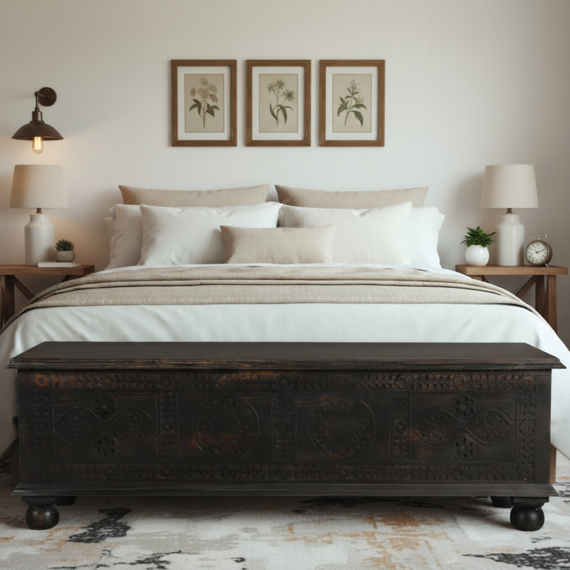 Aarohi Bonney Carved Storage Bench, Black