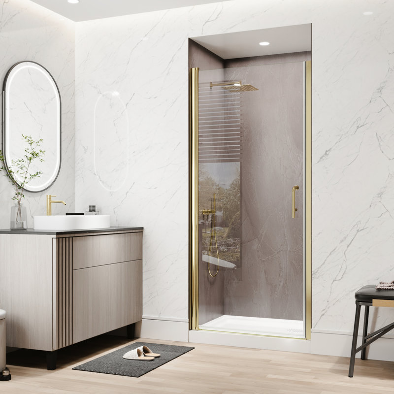 1/4 po Porte de douche pivotante en verre transparent en or brossé, réversible et réglable pour les salles de bain, anti-éclaboussures pour garder l'eau à l'intérieur petite