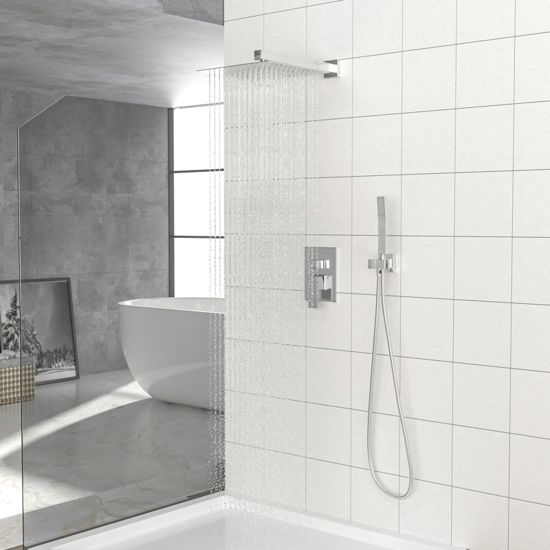 Wall Mounted Dual Shower - Finish, With Rainfall Head And Handheld Stainless Steel , 360 Adjustable Spray For Relaxing Experience