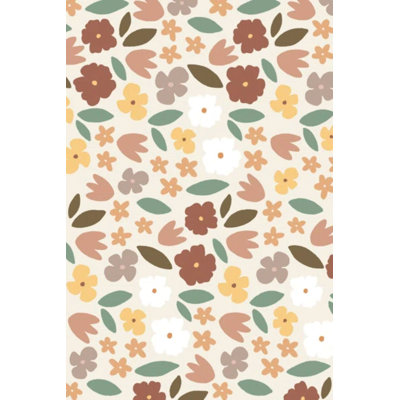 Retro Bloom Soft Floral Machine Washable Area Rug