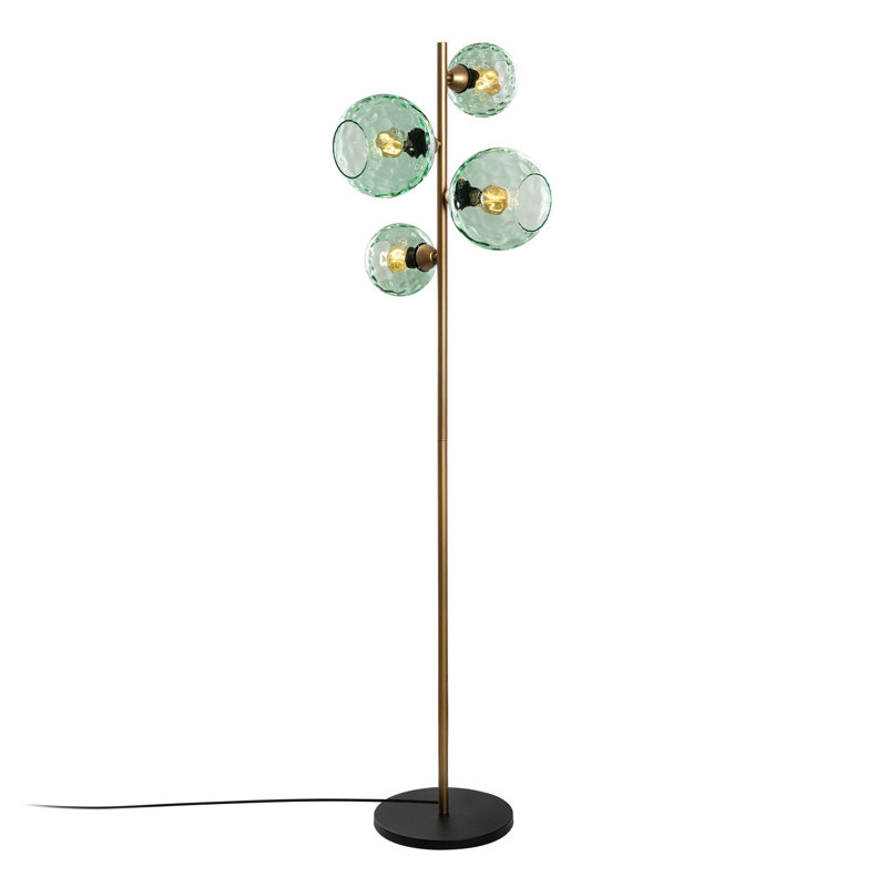 Lampe sur pied élégante avec corps en métal et capuchon en verre, finition dorée, 13,8 x 13,8 x 65,0 pouces | 4 x douilles E27 (40 W maximum) | Design élégant et glamour pour le salon et la chambre à coucher - solution d'éclairage parfaite (ampoule non incluse)