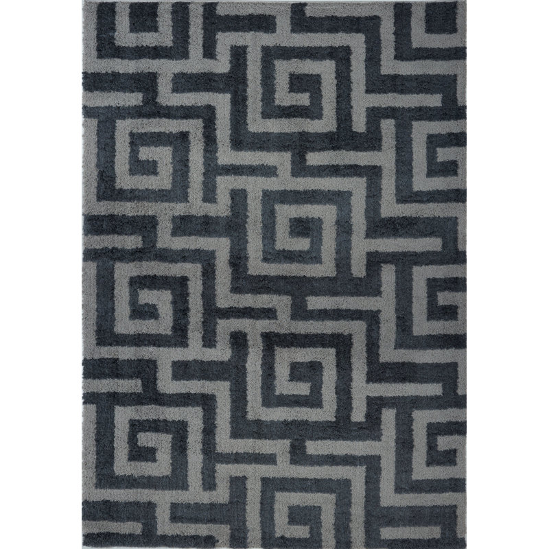Gris géométrique/tapis décoratif noir Raminez, Rectangle 7 pi 8 po x 10 pi 5 po