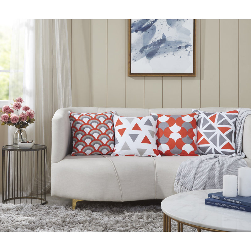 Theon Geometric Multicolor Square Cushion Cover, Orange
