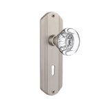 Crystal Round Interior Mortise Door Knob with Deco Long Plate