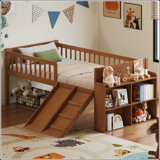 Twin Size Bed Frame with Storage Shelf, Slide, and Ladder