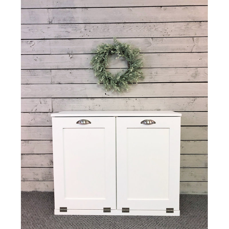 Cheyne Double Trash Bin Cabinet, White/Silver