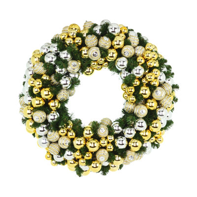 32" Evergreen Wreath Decorated With Assorted Ornaments