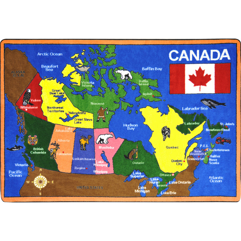 Educational Oh Canada Area Rug, Rectangle 5'4" x 7'8"