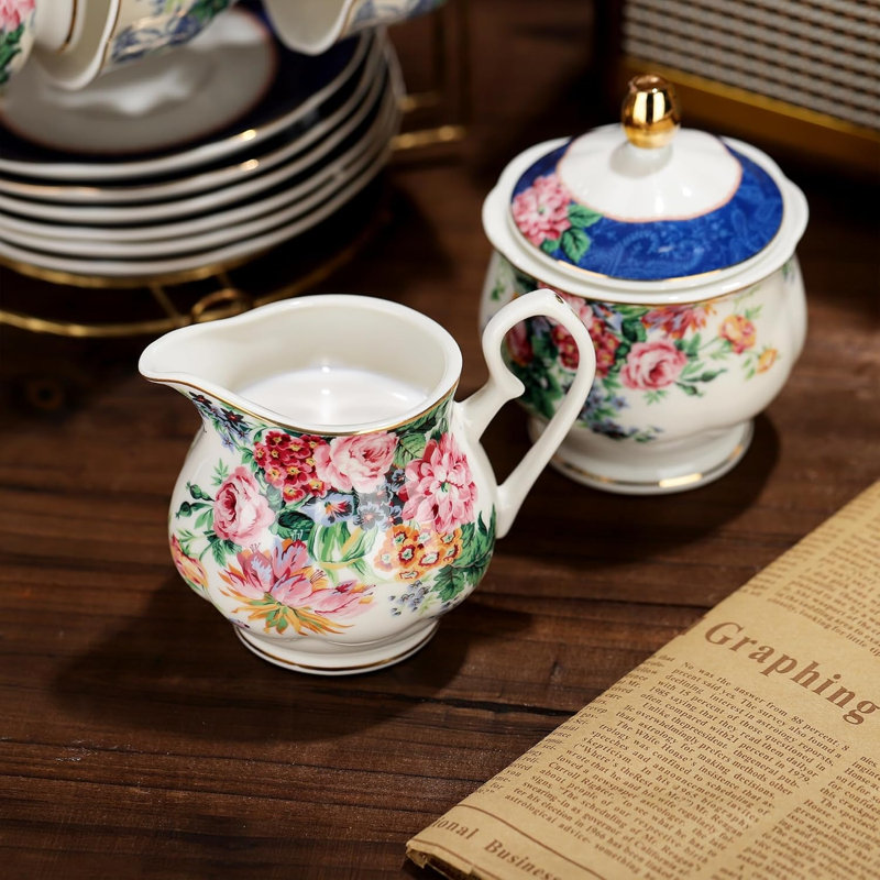 Blue lace porcelain tea set