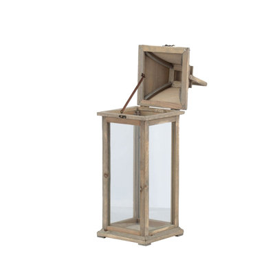 Lanterne bougie ouragan en bois ivoire avec panneaux de verre (ensemble de 2)