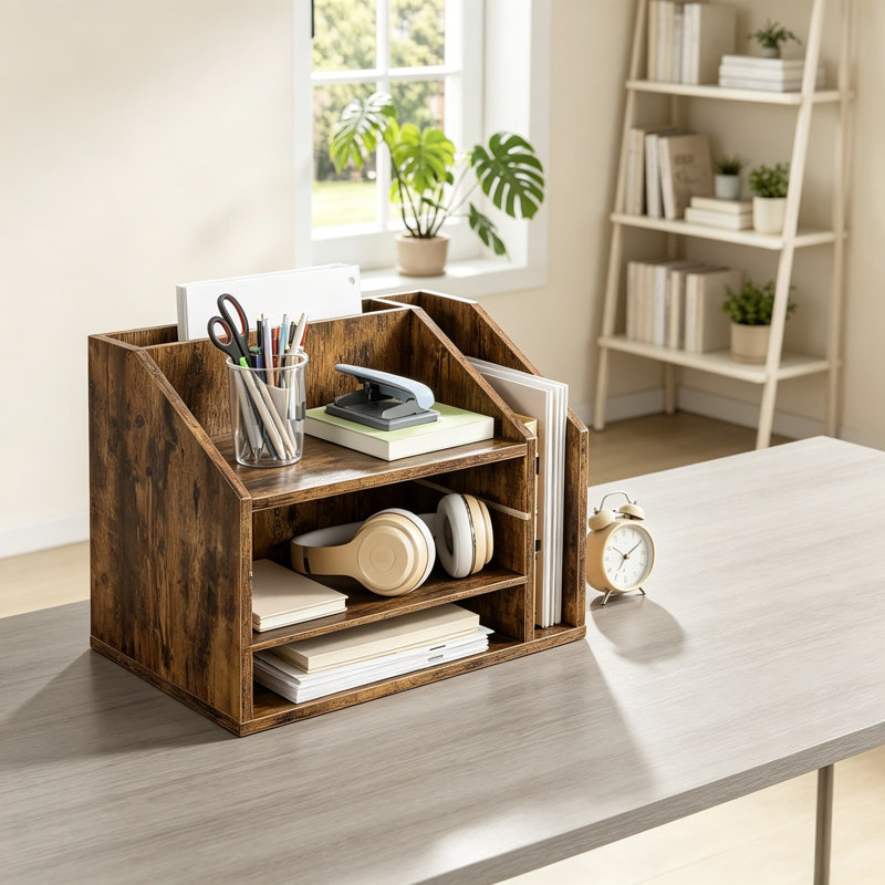 Organisateur de bureau en bois avec cloisons réglables pour le bureau personnel