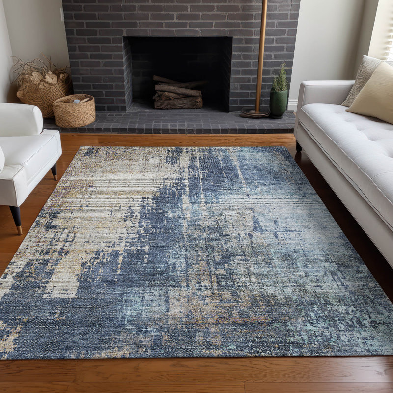 Tapis bleu marine de qualité supérieure lavable à la machine Prisco, Rectangle 5' x 7'6"