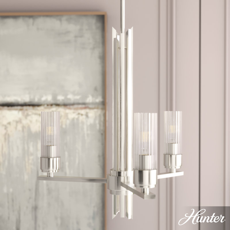 Gatz 3 Light Chandelier Ceiling Light Fixture, Brushed Nickel