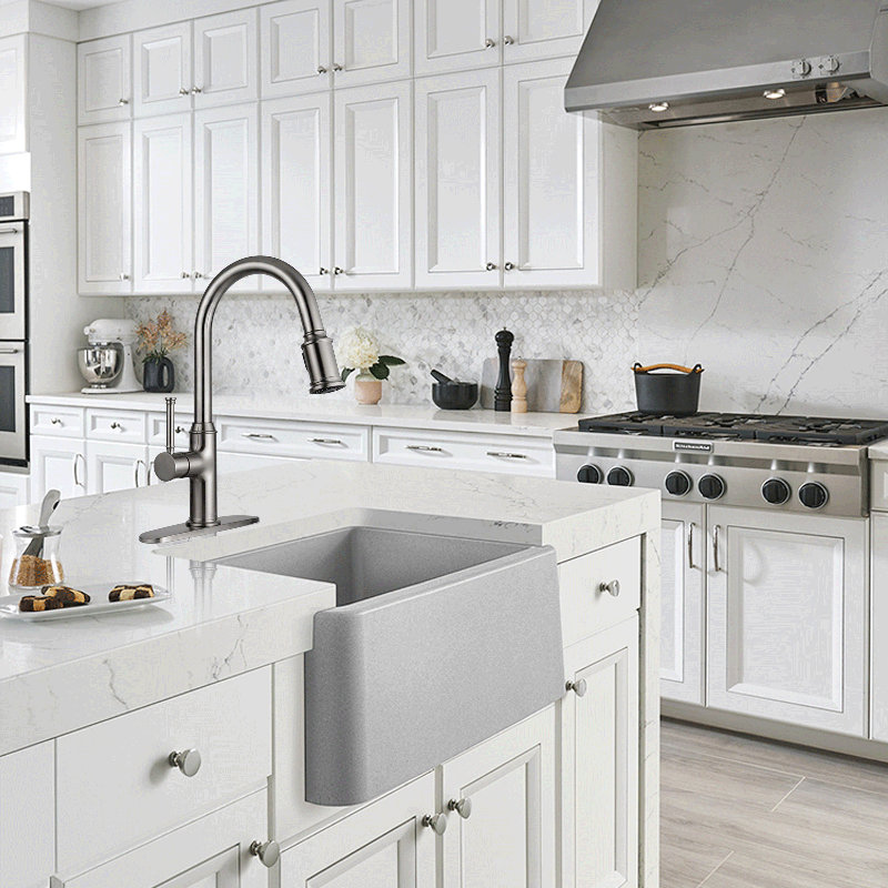 Pull Down Single Handle Kitchen Faucet with Accessories, Brushed Nickel