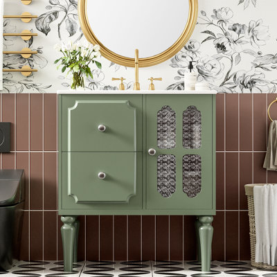 Armoire de rangement pour salle de bain avec lavabo en céramique Retro