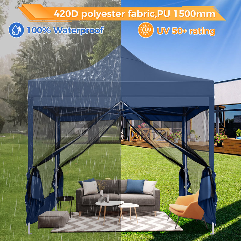Dark Blue Heavy Duty 10'x10' Pop Up Gazebo Tent with Mosquito Netting