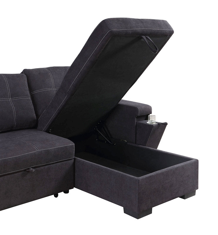 Canapé-lit modulaire réversible en tissu tissé noir l 95 po Ollie