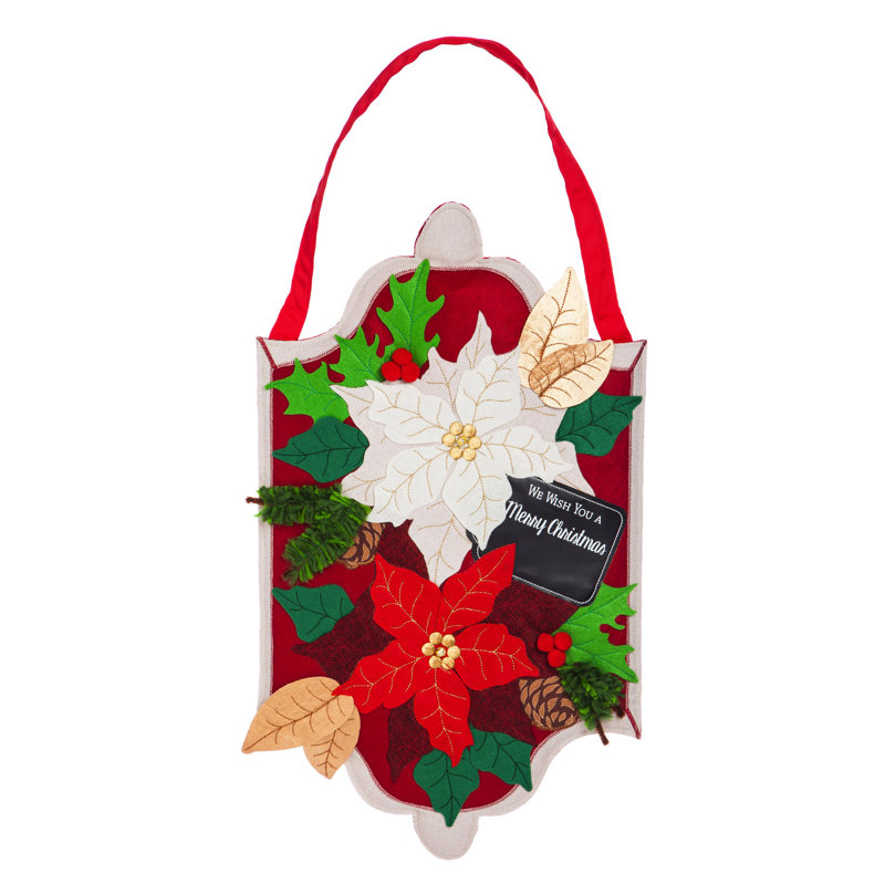 Décoration porte en toile jute fêtes poinsettias