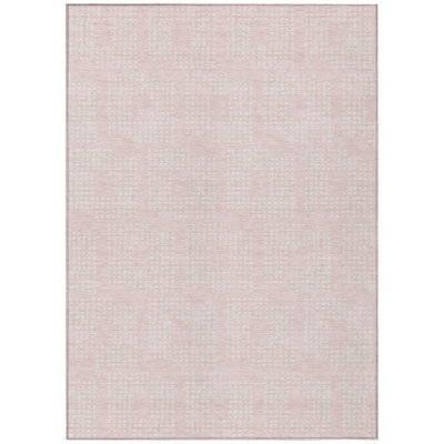 5' X 8' Pink And Ivory Geometric Washable Indoor Outdoor Area Rug