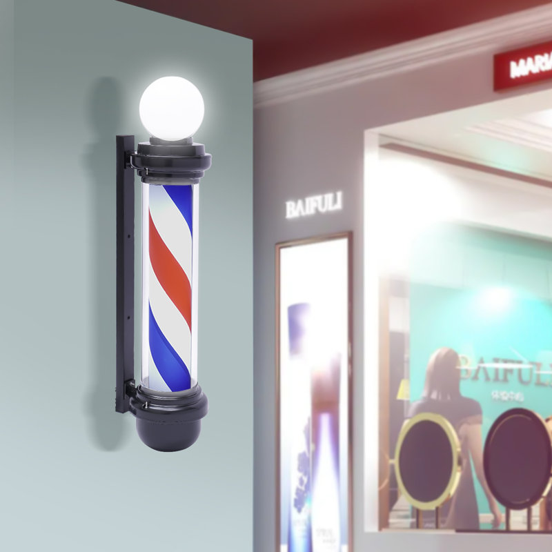Enseigne lumineuse rotative 2 lumières Barber Shop (rouge, blanc, bleu)