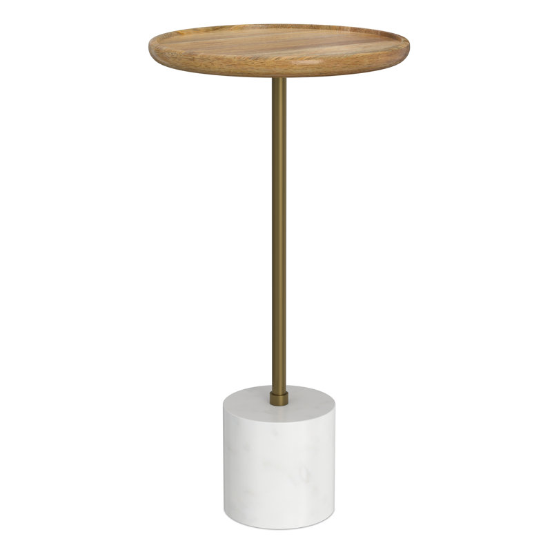 Turner 12"W Solid Mango Wood Top Modern Side Table With Genuine Marble And Iron Base, Natural