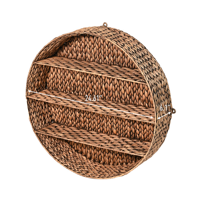 Annulus 3-Shelf Circular Hand-Woven Hyacinth Wall Rack, Brown