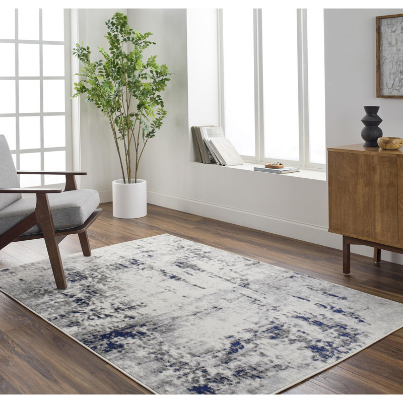 Ceslie Gray/Dark Blue Area Rug, Rectangle 4'11" x 7'