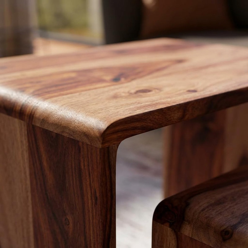 Ensemble de 2 tables gigognes pour le salon, fabrication en bois de sheesham massif de première qualité, conception à bord arrondi lisse pour la sécurité, tables de bout en bois élégantes avec une finition sophistiquée